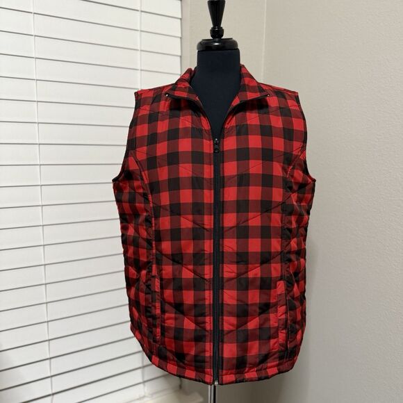 Jason Maxwell Red Black Buffalo Plaid Quilted Puffer Vest Women’s XL - Picture 2 of 7